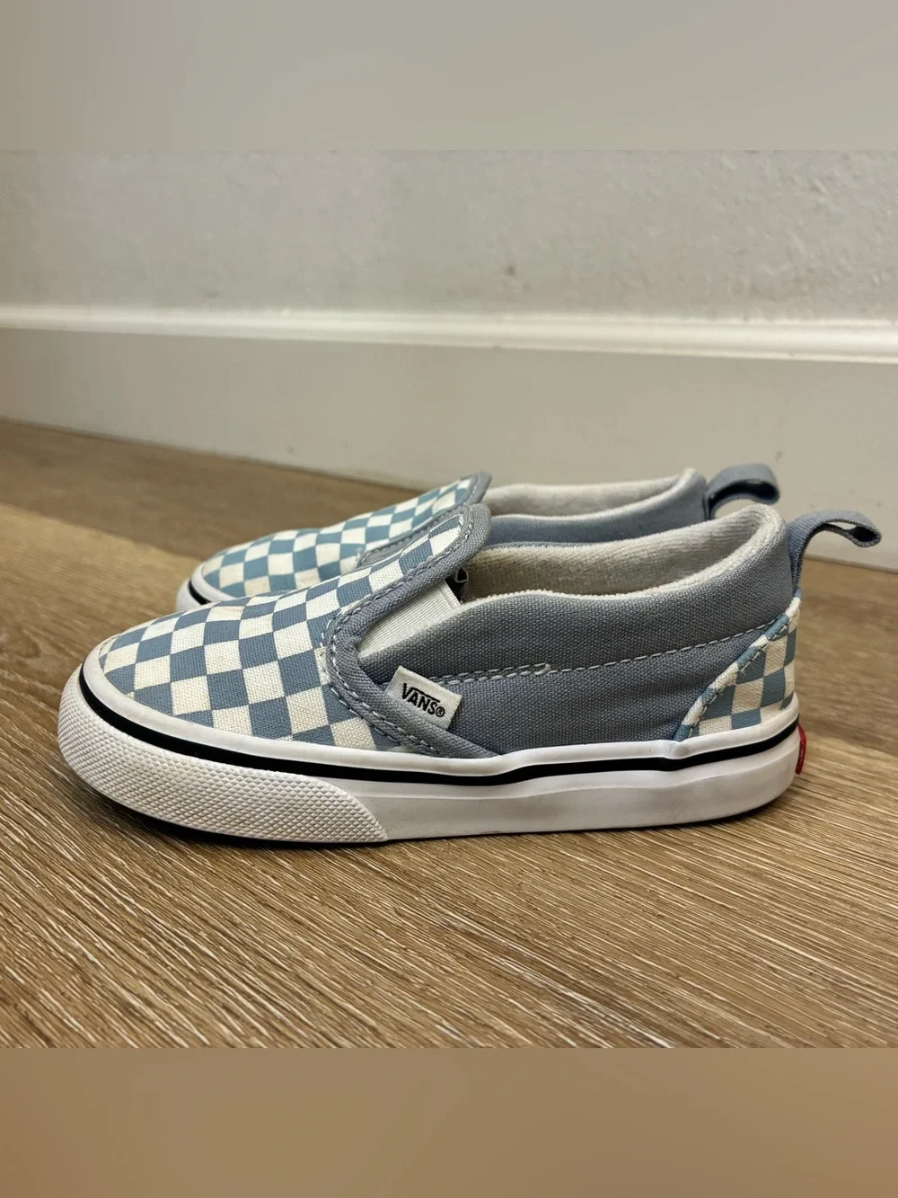 Vans Toddler Classic Slip-On V Shoes Dusty Blue Checkerboard US 8 EU 24.5 14cm